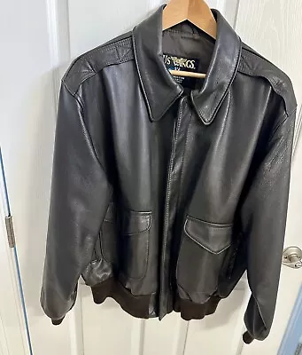 U.S. WIngs Black Leather Type A-2 Bomber Jacket Size XL Made In USA • $27.60