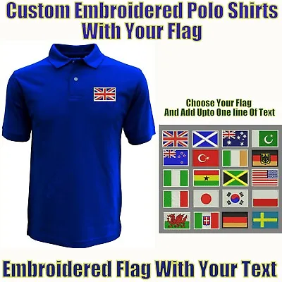 Personalised Union Jack Gb Flag Emblem T Polo Shirt Embroidered World Flags • £14.49