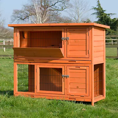 4ft Large Rabbit Hutch And Run With 2 Tiers Wooden Ferret Pet Cage Guinea Pig • £119.95