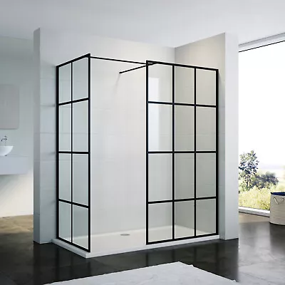 Walk In Shower Enclosure Wet Room Black Screen Side Panel And Tray 8mm Glass • £131.99