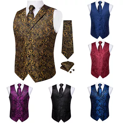 DiBanGu Mens Xmas Vest With Tie Or Bowtie Set Christmas V-Neck Pocktes Waistcoat • $24.99