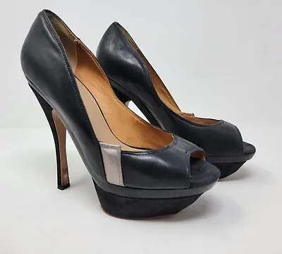 L.A.M.B. Gale Black Leather And Suede Platform Heels Size 7 • $29