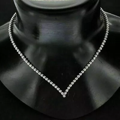 10Ct Round Lab Created Diamond V Shaped Tennis Necklace 14K White Gold Plated • $347.19