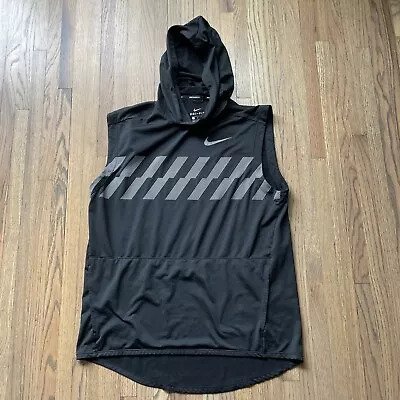 Nike Shield Sleeveless Hoody VEST RUNNING Men’s SZ MEDIUM BLACK MSRP $145 • $34.99