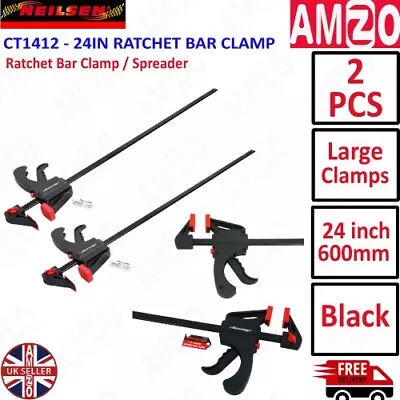 2 X 600mm 24  Wood Working Bar F Clamp Clamps Grip Ratchet Quick Release Squeeze • £12.99