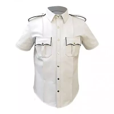 New Men's White Real Leather Shirt Soft Lambskin Motorbiker Shirt Short Sleeves • $118.99