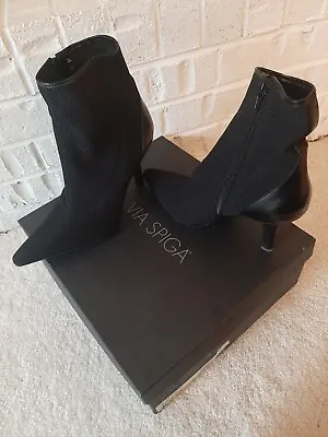 Via Spiga Black Mesh Zipper Ankle Boots 3  Heels Pointed Toe Felix 8M NIB • $55