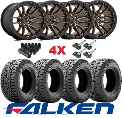 Fuel Rebel Bronze W/ Black Lip Ring Wheels Rims Tires Package 265 60 18 Falken • $2395