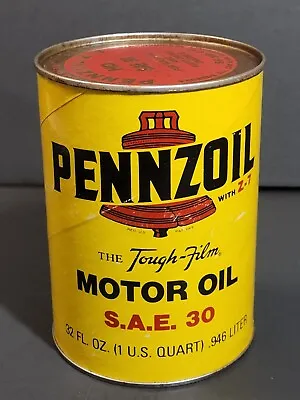 Pennzoil Motor Oil Can 1 Qt Tough Film SAE 30 Z-7 Red Bell Vintage Original FULL • $13.99