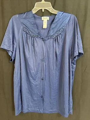 VTG Vanity Fair Blue Nylon Pajama Top Full Button Semi-Sheer Size 1X PRE-OWNED • $10