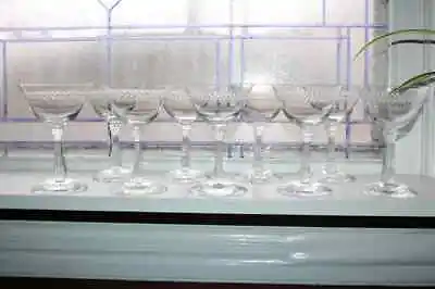 9 Wheel Cut Crystal Wine Glasses Vintage Barware • $125.55