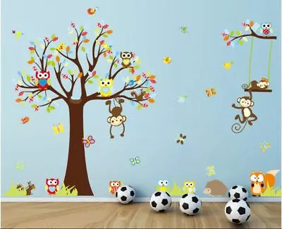 Wall Sticker Owls Monkey Tree Kids Nursery Baby Children's Room Decal • $9.95