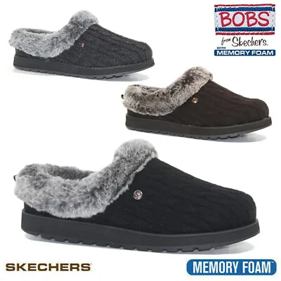 £29.95 • Buy Ladies Skechers Slippers Cushioned Cozy Memory Foam Fur Mules Shoes Clogs Size 