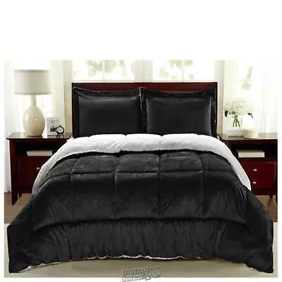 Sherpa Faux Suede Comforter Set King Black Swift Home • $79.99