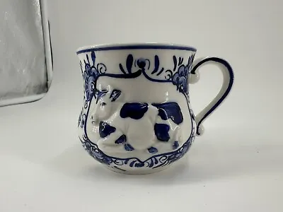 Vintage Delft Blue Hand Painted 3D Cow Mug 8 Oz DAIC Coffee Cup Decor • $18
