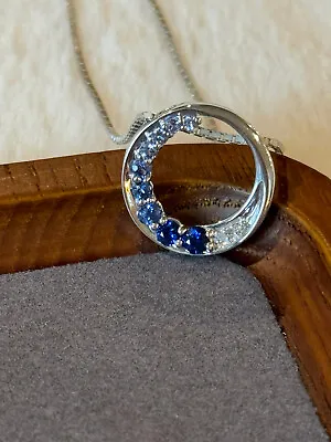 Zales Lab-Created Blue Sapphire And Diamond 10K White Gold Circle Pendant • $40