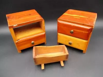 Vintage 1950s Doll Furniture For 7  8  9  10  Nightstand Dresser 3  Baby Cradle • $9.99