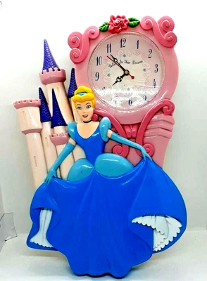 $19.99 • Buy Vintage Disney Cinderella Princess Wall Clock Castle Believe In Your Dreams Pink