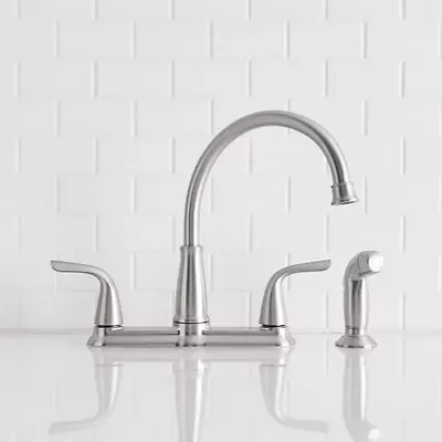Moen 87102SRS Brecklyn Two-Handle Kitchen Faucet W/ Side Spray - Stainless $204 • £72.28