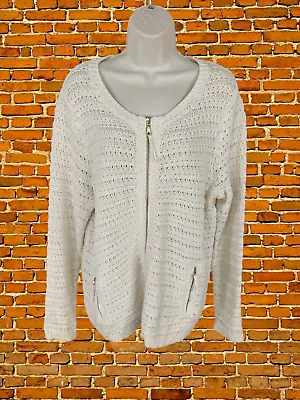 Womens M&s Woman Size Uk 12/14 Cream Full Zip Knitted Cardigan Jumper Casual • £11.99
