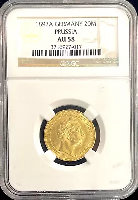 1897 A German States Prussia 20 Mark Gold Coin NGC AU 58 • $799