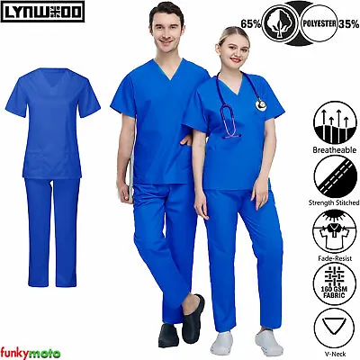 £11.99 • Buy Unisex Medical Scrub Tunic & Trouser Hospital Nurse Dentist Doctor Uniform Suit
