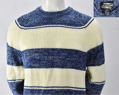 Expressions Mens Vintage White Blue Striped Sweater Biggie Cosby Ski Acrylic L • $65.18