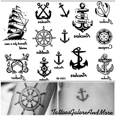 Anchor Tattoo Nautical Temporary Tattoo Black Ship Sailor Costume Boat • £4.99