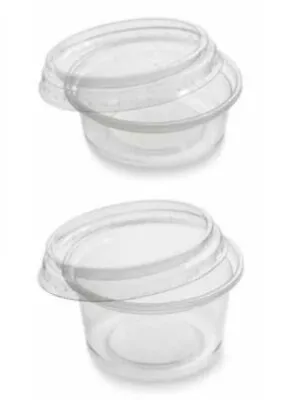 Portion Pots Round With Lid Clear Plastic Takeaway Tub Pot 2oz 4oz Pack Of 100 • £6.95