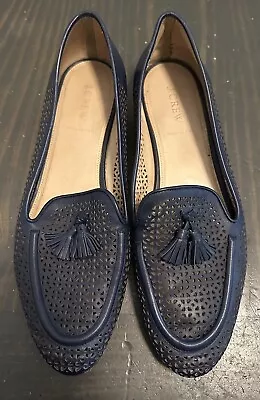 J. Crew Biella Tassel Perforated Leather Loafers Blue Size 10.5 - Made In Italy • $52