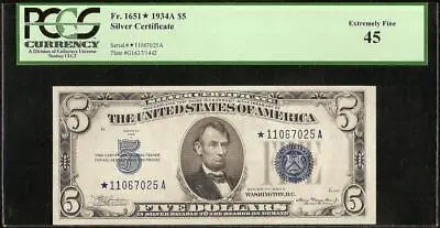 Star 1934 A $5 Dollar Bill Silver Certificate Note Blue Seal Paper Money Pcgs 45 • $175