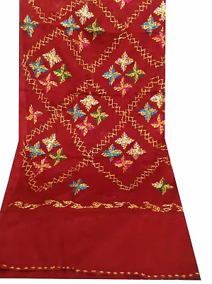 Om Vintage Dupatta Georgette Phulkari Work Maroon Stole Scarves Hijab W-2042   • $21.99