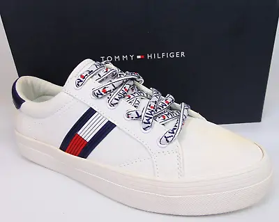 Womens Tommy Hilfiger Fantim Sneaker Size 8.5  FANTIM-WHITE White Canvas Fabric • $19.50