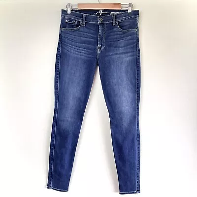 7 For All Mankind Gwenevere Jeans Size 31 Skinny Leg Mid Wash Blue Stretch Denim • $45
