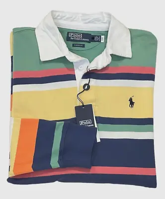 $198 Men Polo Ralph Lauren Pony Bedford Striped Classic Fit Rugby Knit Shirt XL • $97.90