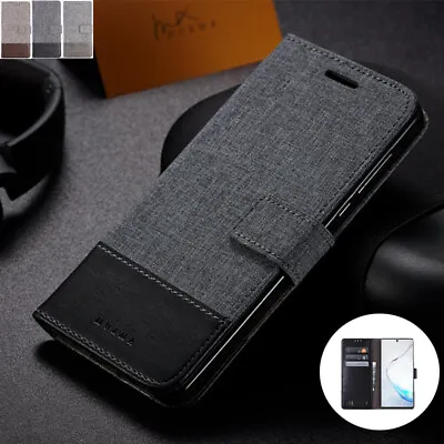 For Samsung S24 S23 S20 A21S A54 Luxury Magnetic Canvas Wallet Case Stand Cover • $15.89