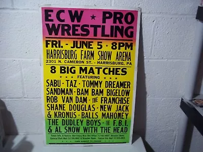 Vintage Ecw Wwf Harrisburg Pa June 5 1998 Wrestling Poster Dudleys Rvd Sabu Taz • $15