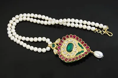 Fabulous 22kt Rubellite Emerald Diamond Pearl Mughal Necklace !!! • $1750
