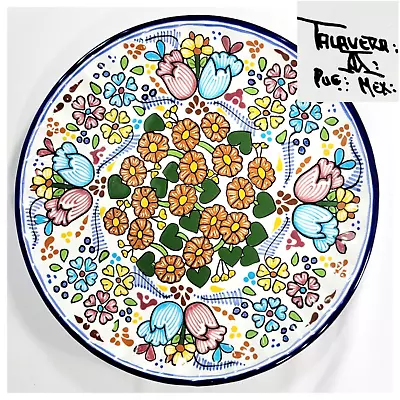 Talavera Puebla Mexico Floral Hand Painted Platter Plate Fluted Rim 11.5  Signed • $29.99