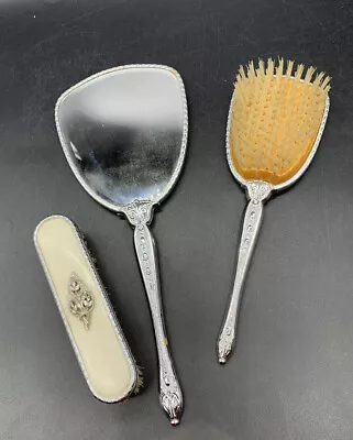 £17.95 • Buy Vintage Silver Art Deco? Dressing Table Brush Mirror Comb Set