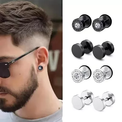 4 Pairs Earring For Punk Men Stainless Steel Flat Round Stud Earrings Piercing • $5.99