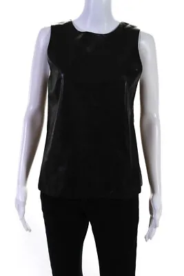 Vince Womens Black Leather Front Silk Scoop Neck Sleeveless Blouse Top Size 6 • $40.81