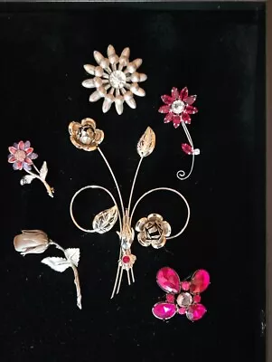 Vintage Flower Brooch Lot Of 6.  Red And Pink. 5 Inches • $8.99