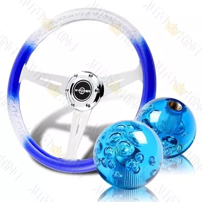 6-hole 350mm Blue Clear W-power Crystal Bubble Steering Wheel Plus Shift Knob • $87.35