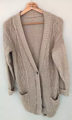 LIGHT BROWN CABLE KNIT CARDIGAN - UK Size 14 • £3.99