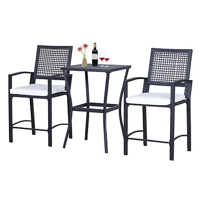 3 Piece Outdoor Table And Chair Rattan High Top Bistro Set For Paito Balcony Bar • $196.55