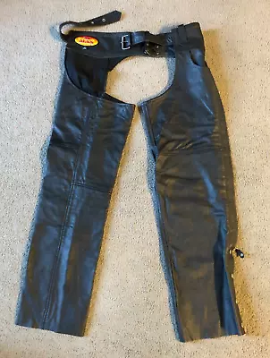 MAS Leather Black Leather Motorcycle Biker Chaps - Size Large • $30