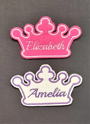 Personalised Crown Queen Embroidered Name Patch Badge Girls Boys Iron On Or Sew • £3.85