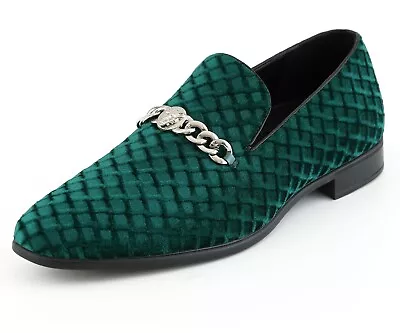 Men's Loafers Mens Velvet Slip Ons Quilted Velvet W/ Metal Chain & Jaguar Bit • $59.99