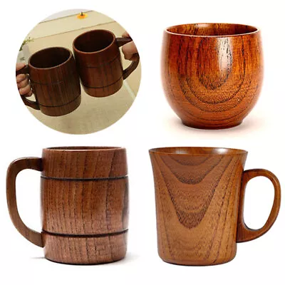 1-2PC Vintage Retro Crafted Wooden Milk Beer Mug Handmade Tea Beverage Drink Cup • $15.99